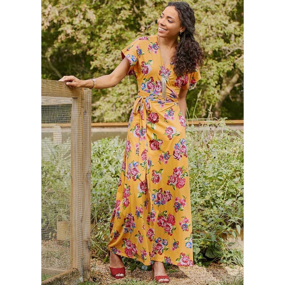 Matilda Jane Alana Wrap Maxi Dress Medium Marigold Floral Boho Cottagecore